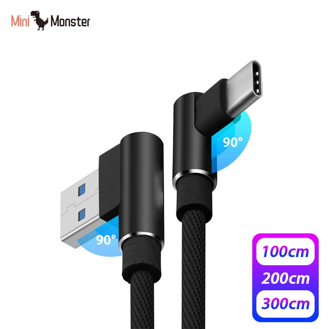 90 градусов USB Type C зарядный кабель 3 м 2 1 Быстрая зарядка QC 0 USB-C быстрая линия