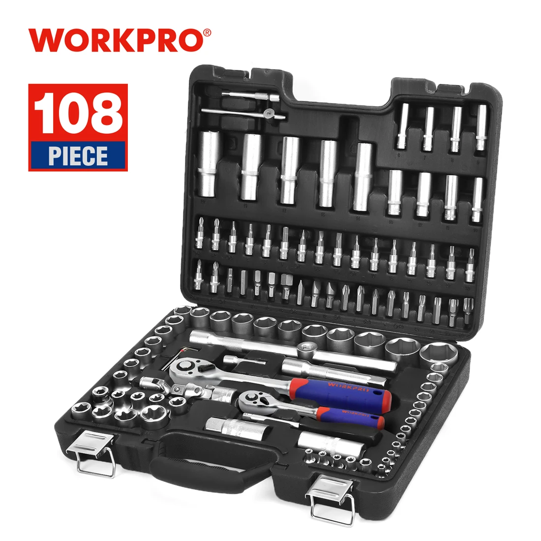 WORKPRO 108 PCS Tool Set for Car Repair Tools Mechanic Tool Set Matte Plating Sockets Set Ratchet Spanners Wrench