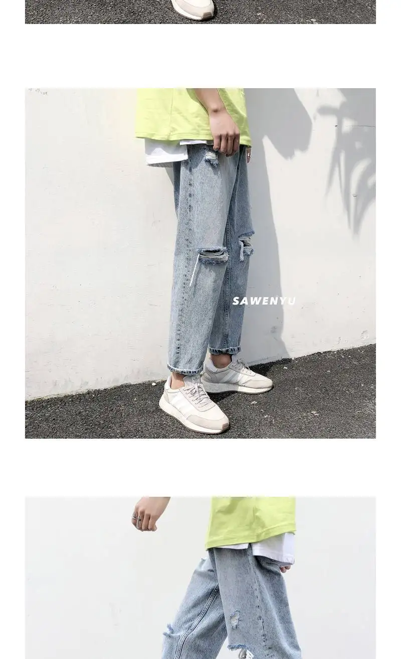 

Ins Hip-Hop Mens Japan Fashoins Harem Blue Jeans Pants 2020 Vintage Straight Pants Harajuku Jeans Baggy Belt High Quality Denim