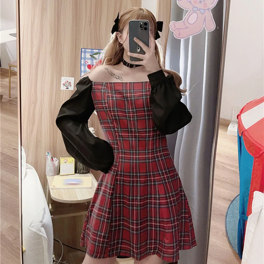 

High Street Women's Dress 2021 Summer Fashion Hipster Designer Creative Casual Lattice Splicing Puff Sleeve All-match
