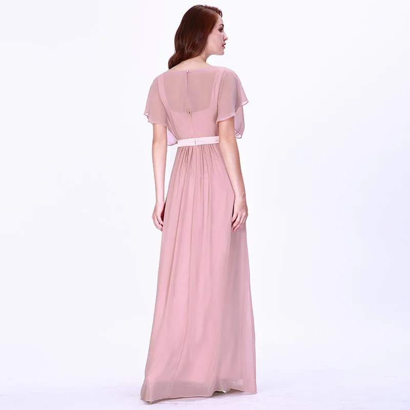 Платье подружки невесты Простое розовое ТРАПЕЦИЕВИДНОЕ шифоновое платье в пол с