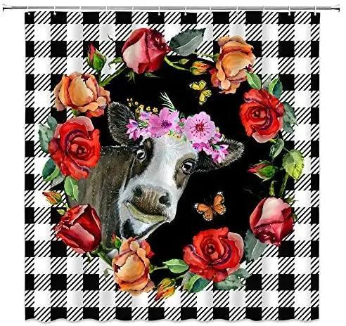 Черно-белая клетка в клетку буйвола крупного рогатого скота красная роза