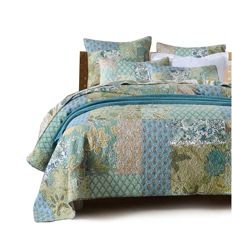 

3PCS Vintage Patchwork Bed Linen Cotton Bed Cover Set Bedspread Quilts Blanket Pillowcase Coverlet King Size