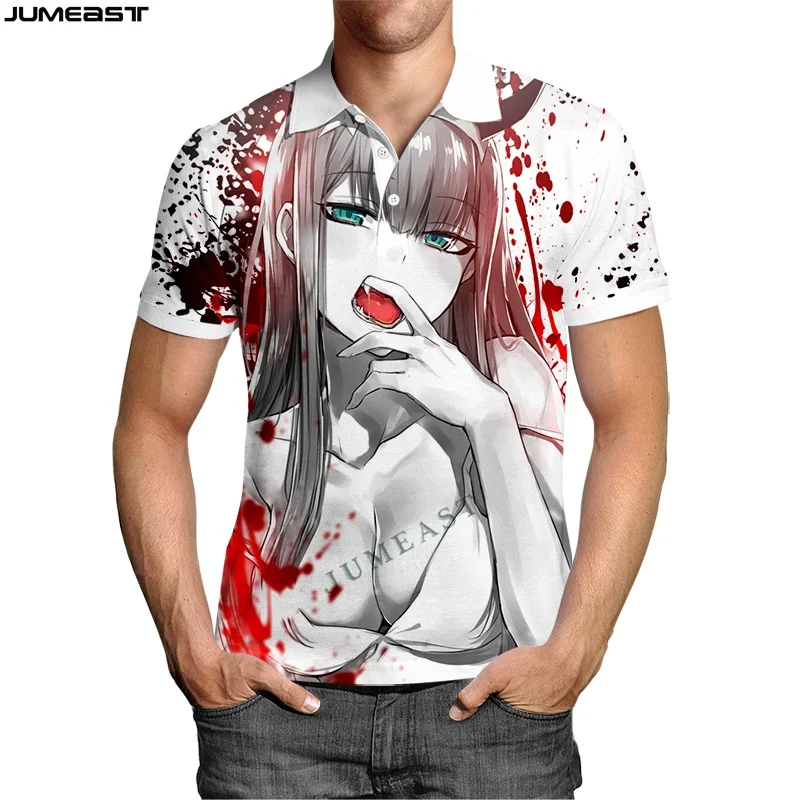 

Jumeast Men Women Sweatshirt DARLING in the FRANXX Zero Two Oversized Short Sleeve Polo T Shirt Summer Sport Pullover Tops Tees