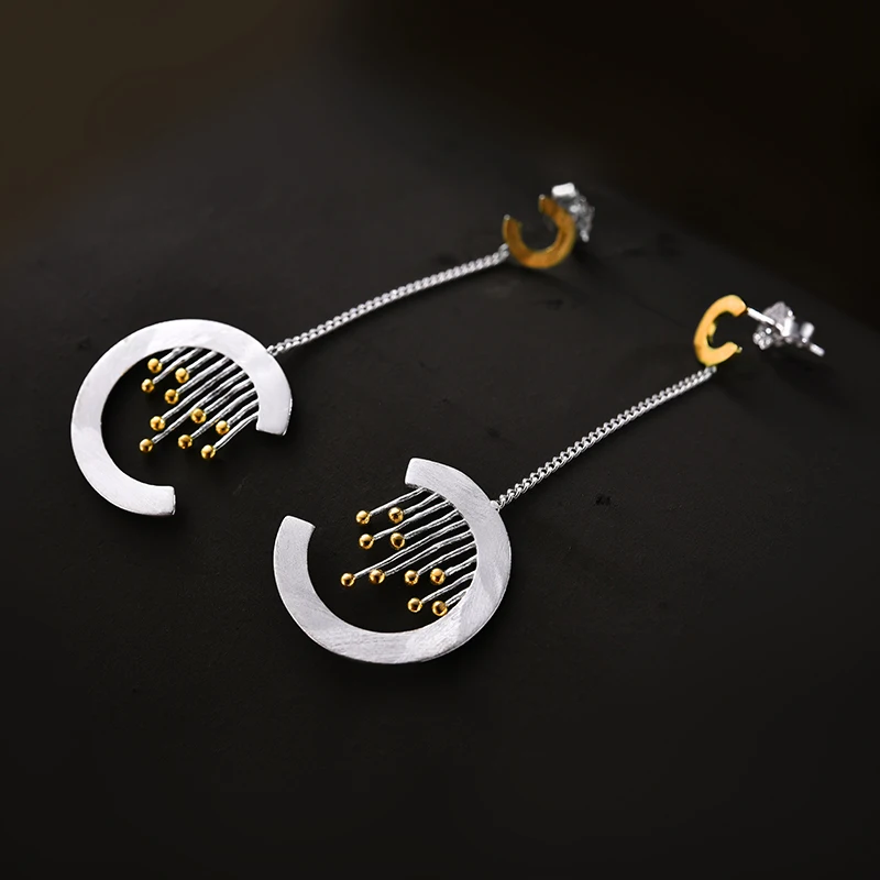 Lotus Fun реальные 925 пробы серебро ручной работы ювелирные украшения творческий Восточный элемент Винтаж шторы длинные висячие серьги для женщи