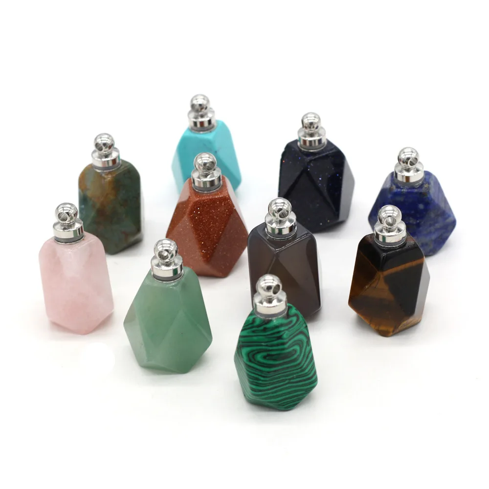 

Faceted Semi-precious Stone Pink Crystal Quartz Perfume Bottle Pendant Wholesale Charms for Necklace Dangle Jewelry Making