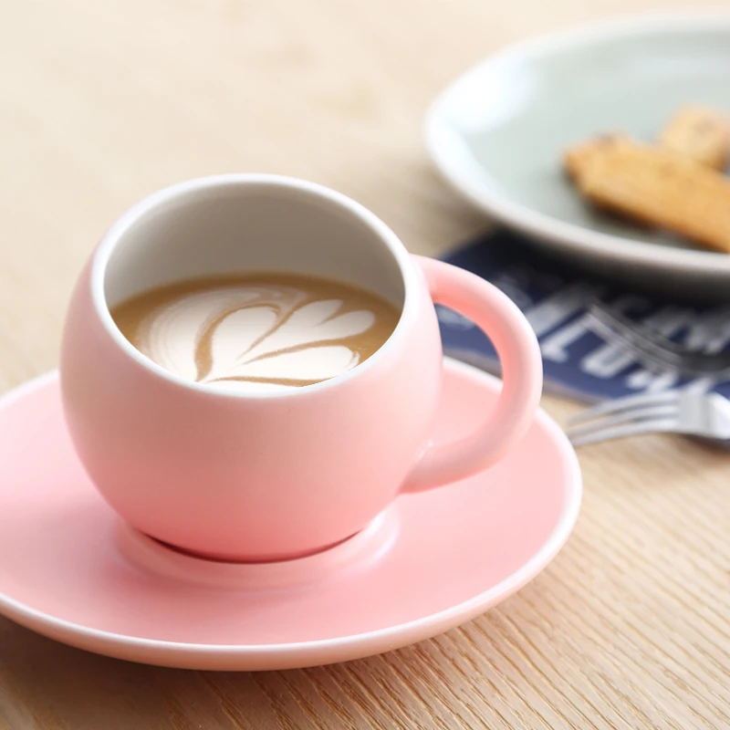 

Modern Simple Solid Color Ceramic Coffee Cup And Saucers Grinded Spherical Coffee Mug Afternoon Cups Home Party Drinkware