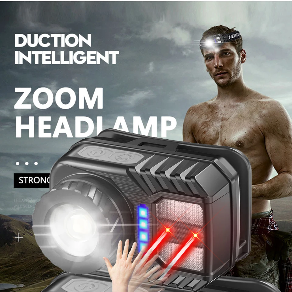 

Head Lamp Headlight Red & White Emitting Colors Bulbs Light XM-L2 U3 Sensor High Quality Zoomable Led Headlamp Built in Battery