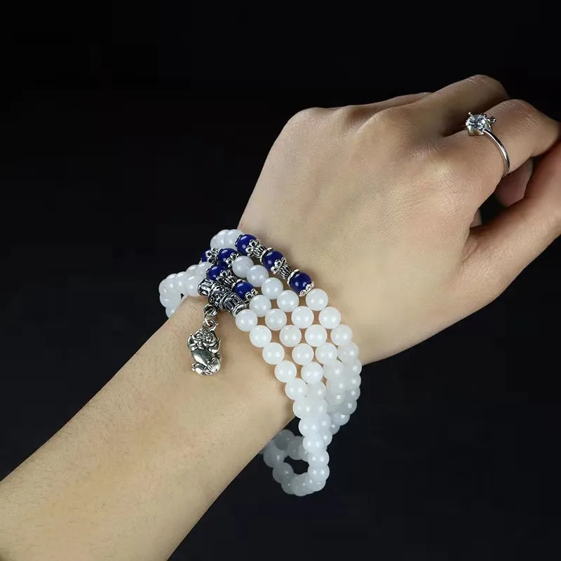 

Женский браслет из белого нефрита, эластичные бусины из натурального камня