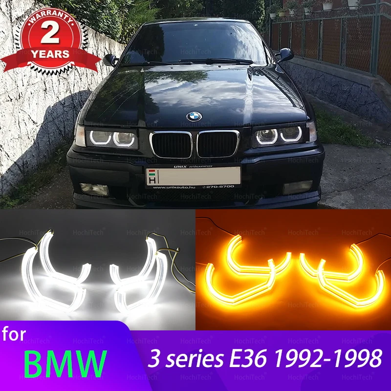 DTM Angel Eyes LED สำหรับ BMW E36 3 Series ยูโรไฟหน้า1992-1998 DRL Halo M4สไตล์สีขาวชุดอุปกรณ์เสริม