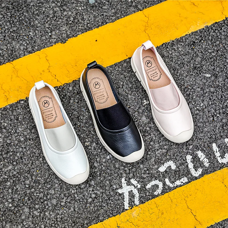 2020 женская и весенняя обувь ленивая кожаная плоская повседневная мягкое дышащее