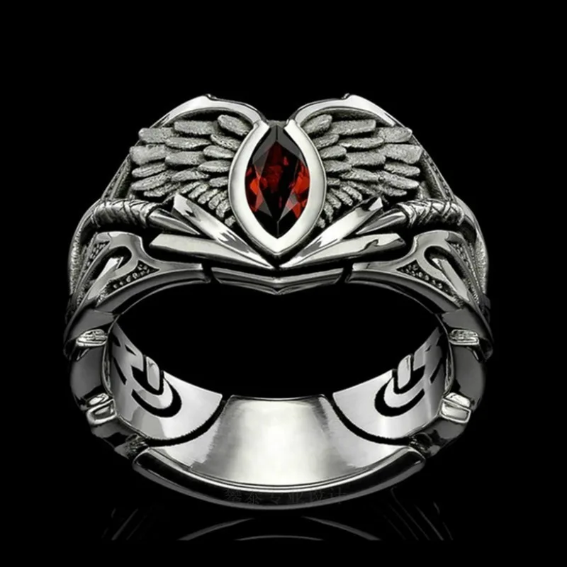 

Retro Gothic Abyss Devil's Eye Fallen Angel Wing Rings Punk Men's Horse Eye Red Zircon Ring Trendy Men Motorcycle Party Jewelry