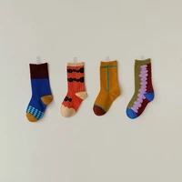 4 pairslot 1 to 8 years kids soft cotton socks spring autumn baby boy girl cute cartoon stripe plaid fashion school socks