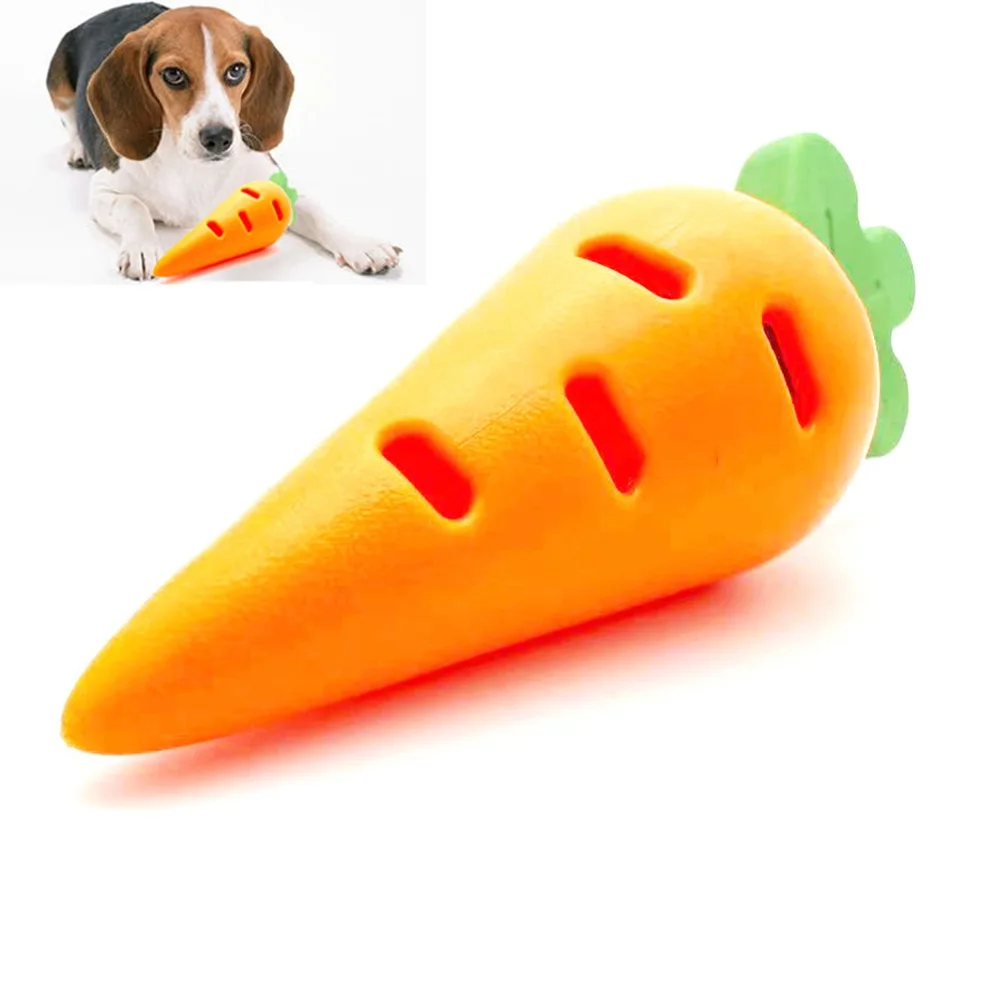 

Dog Toy Stretch Rubber Food Carrot Shape Toy Chew Dispenser Leakage Food Play Ball Interactive Pet Toys Teething Training