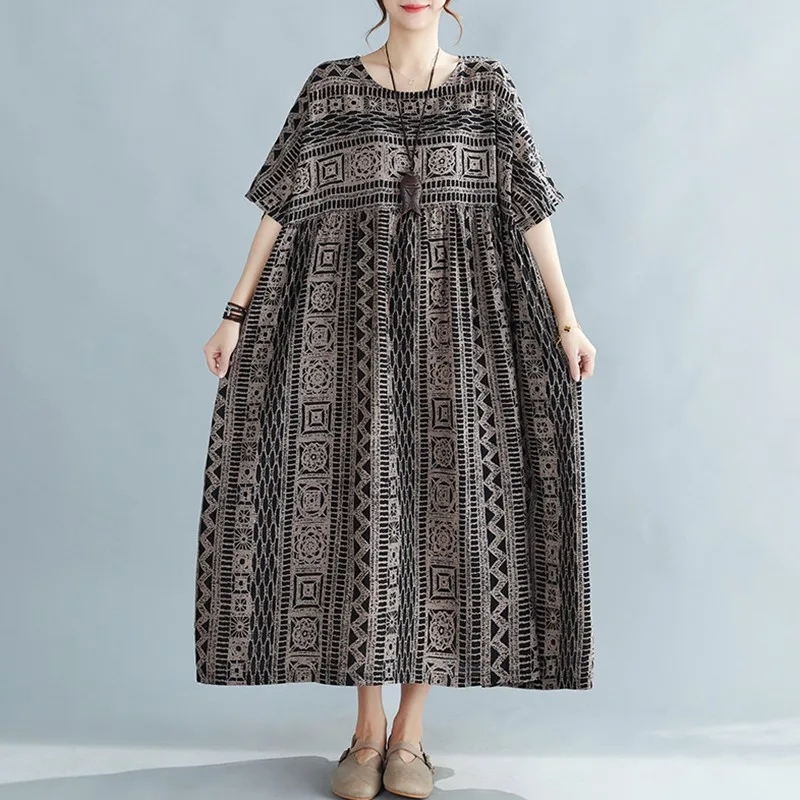 

Женское длинное платье из хлопка и льна, свободные удобные повседневные платья в винтажном стиле, Новое поступление лета 2021, B915