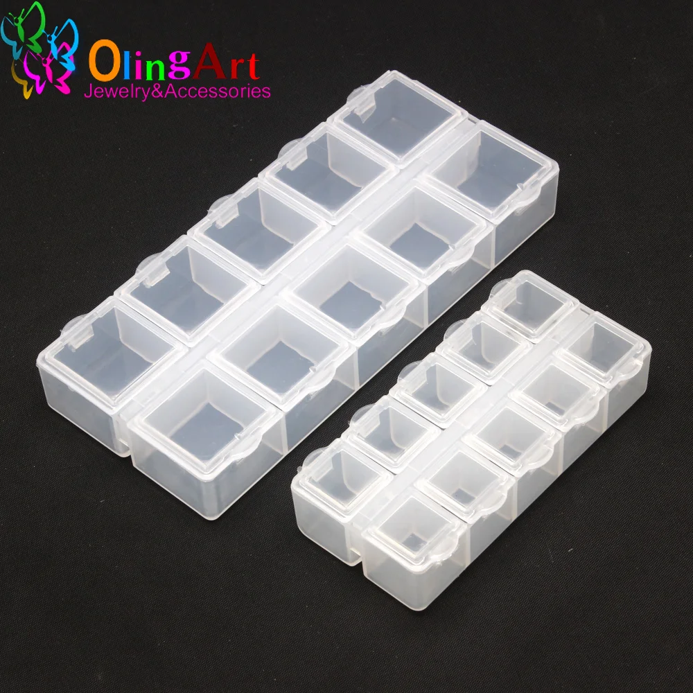 

Free shipping Adjustable Removable / adjustable / double row 10 grids plastic storage box jewelry storage box Olingart