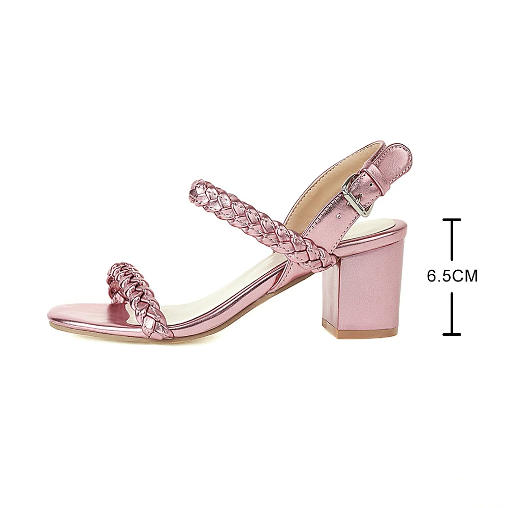 

Summer Solid Weave Women Square Heel Sandals Fashion Thick High Heels Gladiator Rome Outdoor Party Slides Ladies Shoes Silver