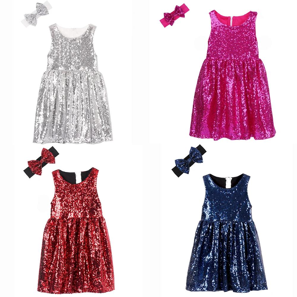 Платье для маленьких девочек с блестками детское летнее блестящее платье