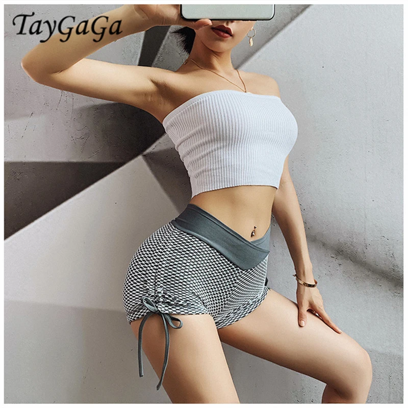 

Женские короткие персиковые шорты Taygaga для йоги, обтягивающие спортивные шорты для фитнеса с высокой талией, бесшовные быстросохнущие женс...