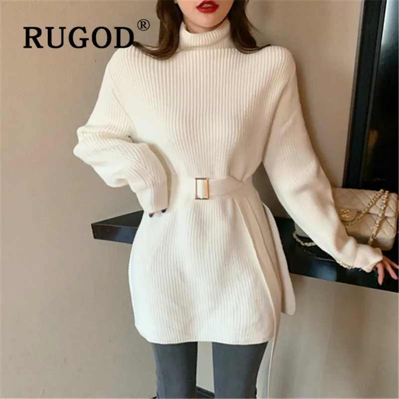 RUGOD элегантный вязаный женский свитер корейский шик рукав-фонарик на шнуровке