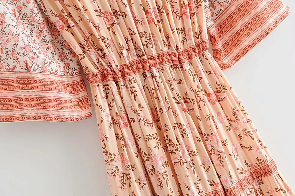 Женское винтажное платье в стиле бохо летнее плиссированное с цветочным принтом