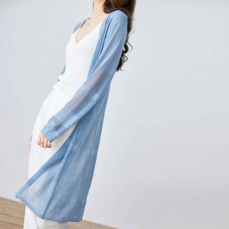 Женский длинный кардиган Kimonos повседневный вязаный однотонный льняной розового