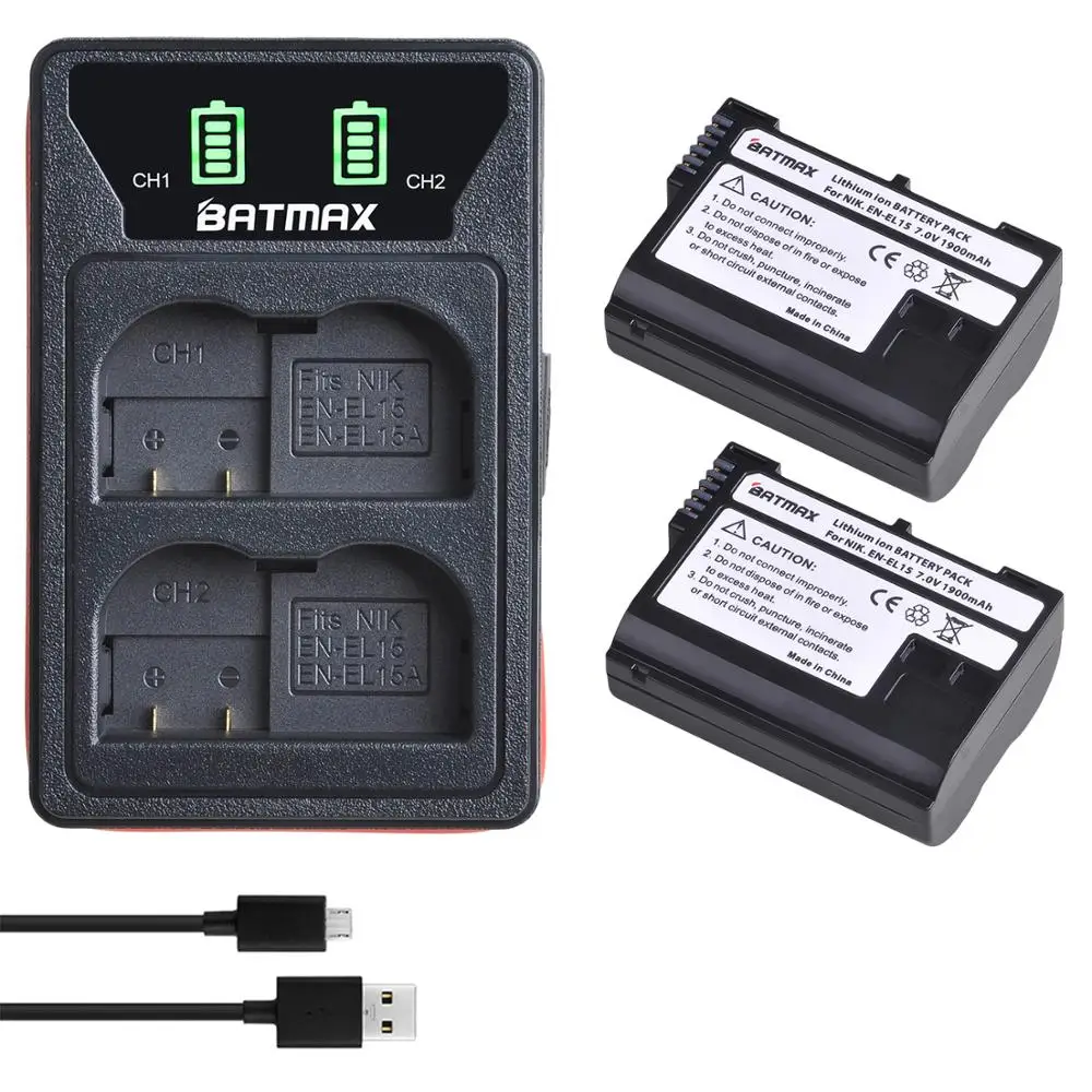 2 шт. EN EL15 камера батарея + ЖК USB зарядное устройство Тип C порт для Nikon D600 D610 D800 D800E D810