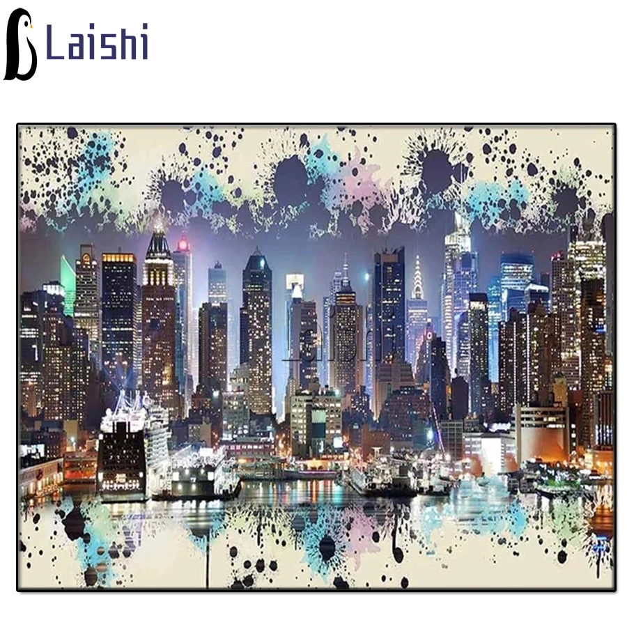 

Diamond Painting Colorful New York Skyline Manhattan City night DIY Diamond Embroidery mosaic Cross Stitch Kits Home decoration