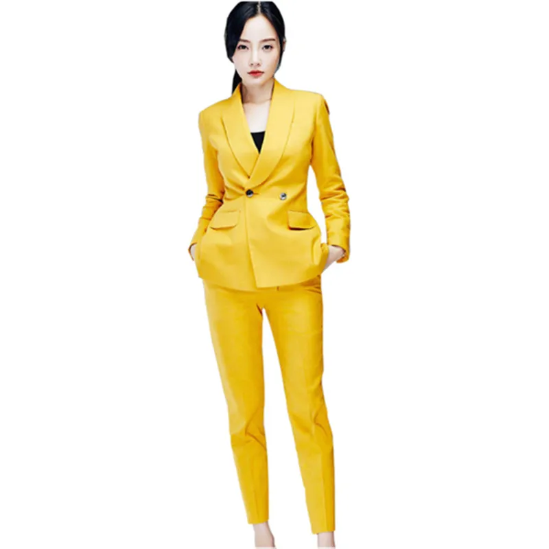 

Women's suit jacket nine points pants yellowprofessionalsmall suit suit autumn self-cultivation fashion wild suit two-piece suit