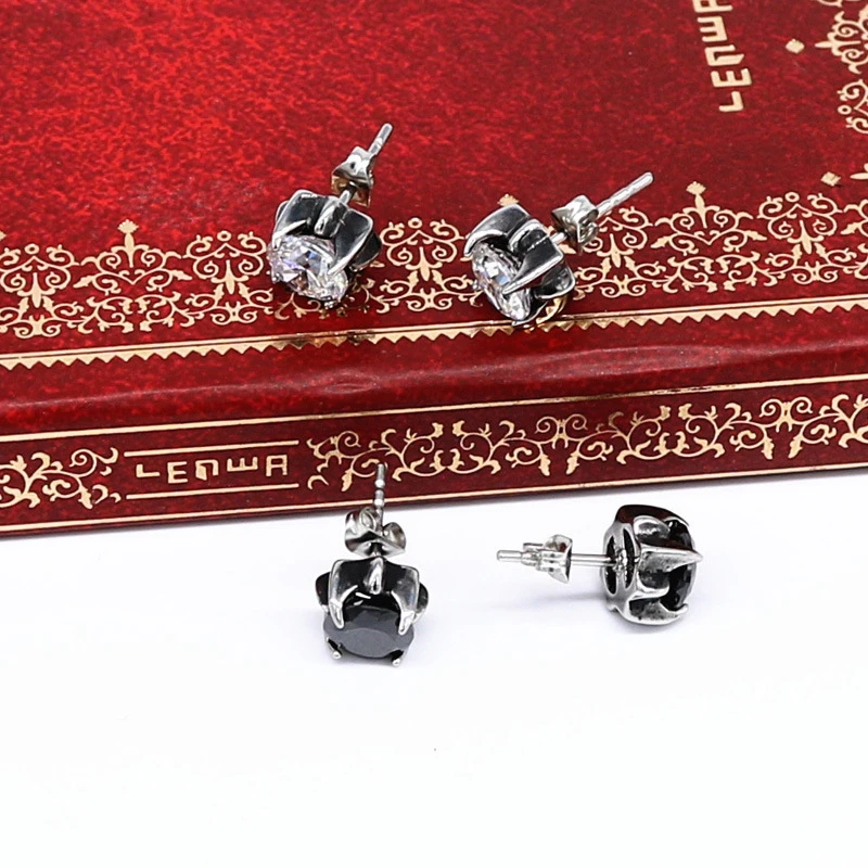 

Steampunk Black Color Cubic Zirconia Stud Earrings Ear Jewelry For Women Men Gifts High Quality 316l Stainless Steel Eardrop