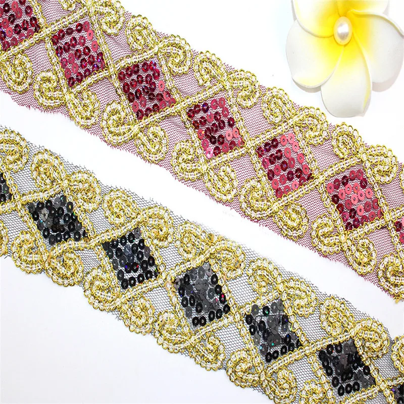 Оптовая продажа 15 ярдов/партия золотые блестки кружевная лента Женский текстиль
