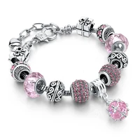 attractto new european fashion silver charm bracelet for women with pink crystal braceletsbangles diy jewelry pulsera sbr160087