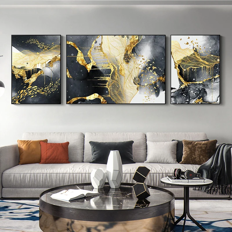 

Contemporary Art Golden Black White Abstract Painting Canvas Poster Print Nordic Decoration Wall Art Picutre Modern Home Decor
