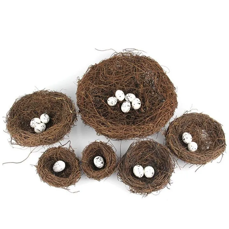 

Simulation Rattan Bird Nest 1pc Artificial Ratten Nest Decoration Home Bird's Mini Gift Nest Egg Foam DIY For Easter Fake F H8D1