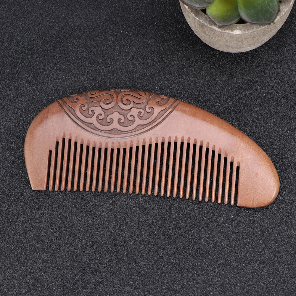 

1pc Double-sided Carved Comb Peach Wooden Comb Scalp Comb for Home Shop