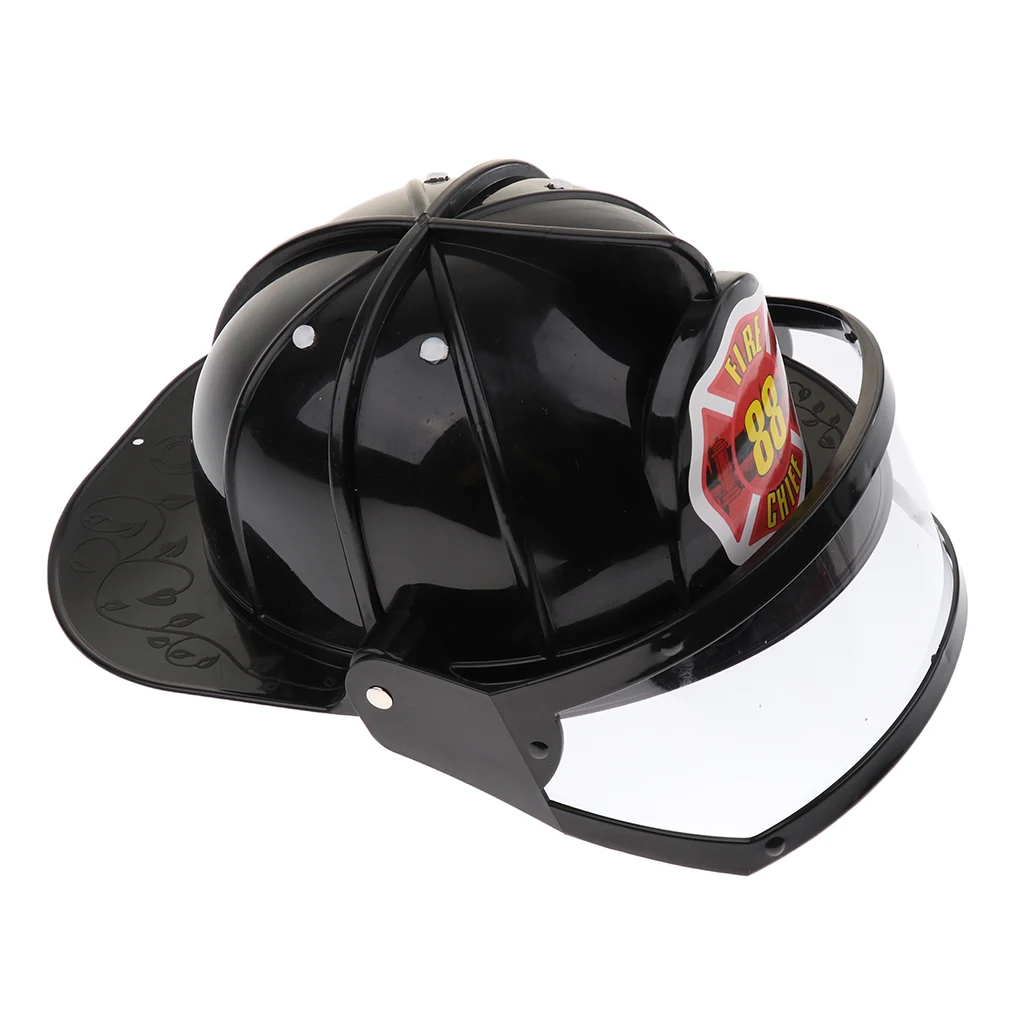 

Kid Pretend Play Fireman Safety Helmet Firefighter Hat Costume Party Role Playing Toy –Black
