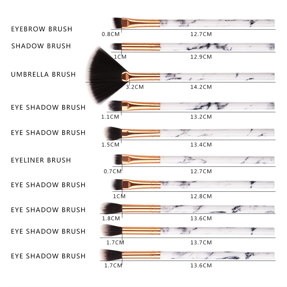 

10Pcs Makeup Brush Set Professional Face Eye Shadow Eyeliner Eyelash Foundation Blush Marble Eye Makeup Brush Beauty Tool #1014