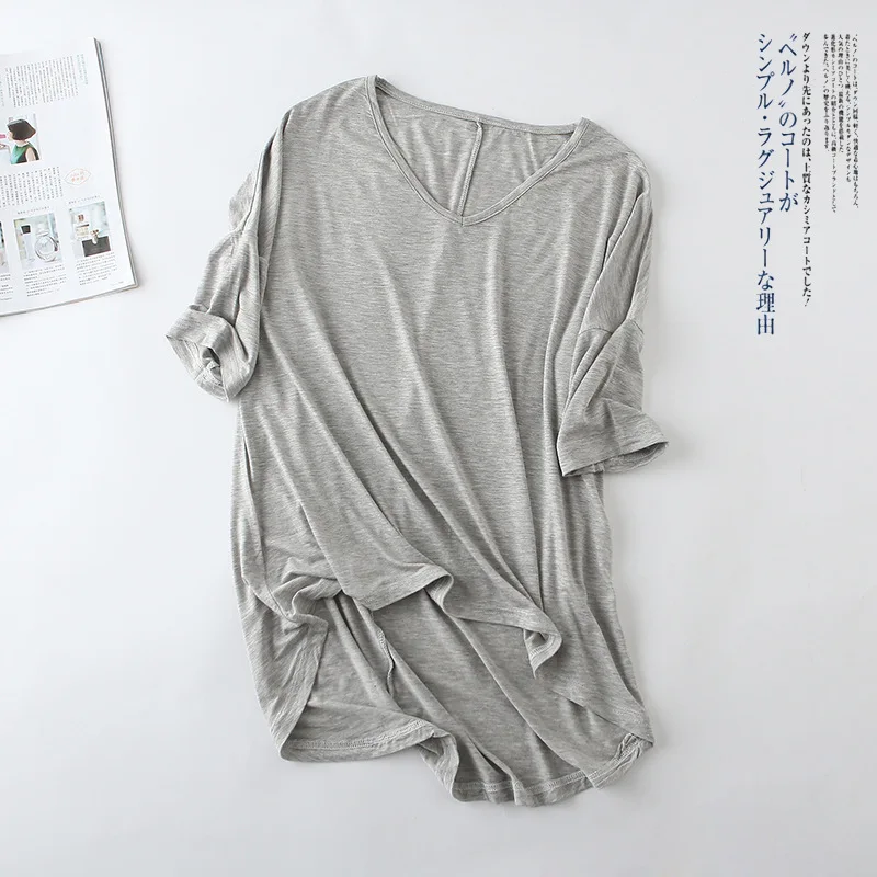 

2021 Modal Bat Sleeve T-shirts for Women Korean Modal V-neck Large Size Basic Blouse Tops