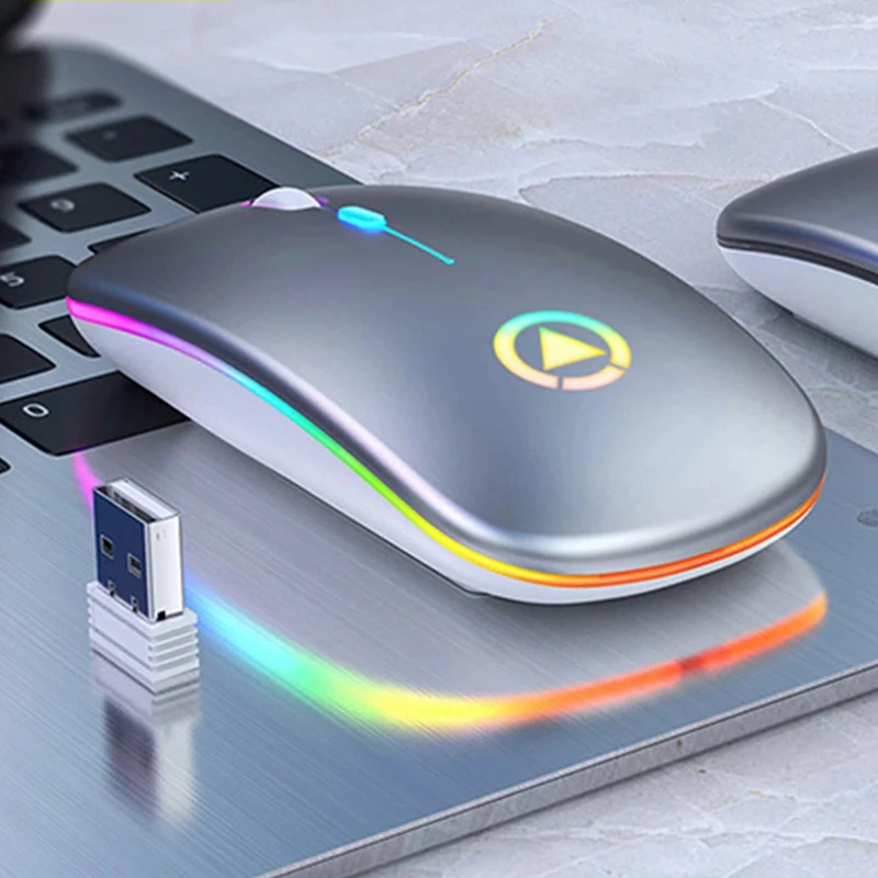 

Беспроводная Bluetooth-мышь для компьютера, Двухрежимная перезаряжаемая Бесшумная мышь, эргономичная игровая мышь 2,4 ГГц для ноутбука, ПК