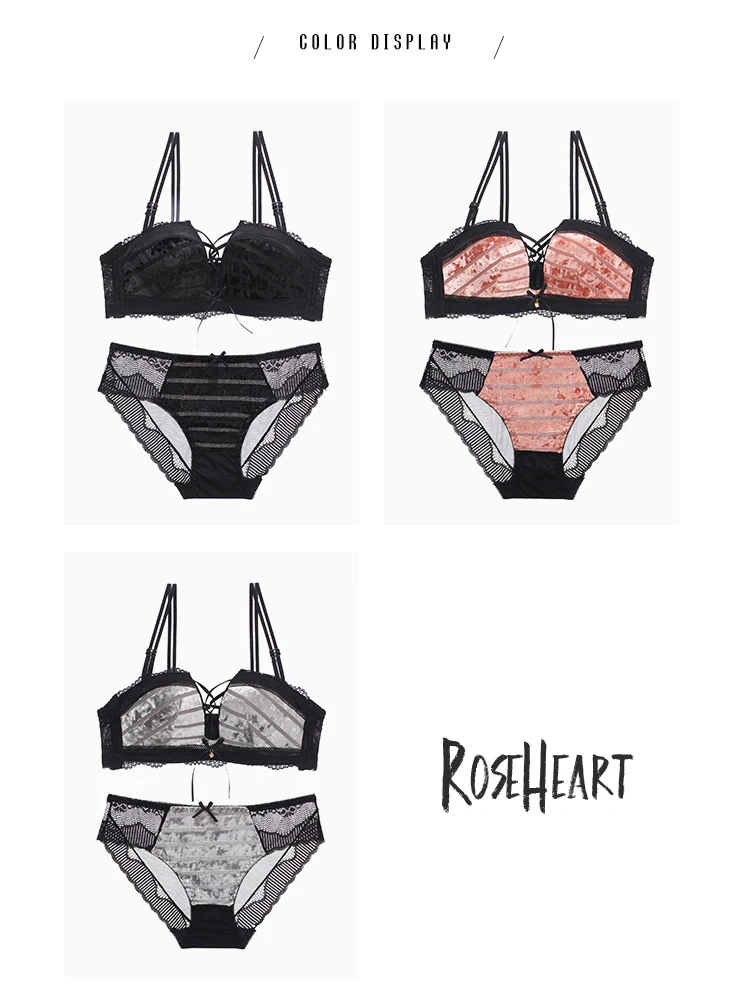 Roseheart зимняя женская Мода Розовый Крест ремни сзади комплект нижнего белья пуш-ап Bralette кружевные трусики пикантные комплект нижнего белья A B