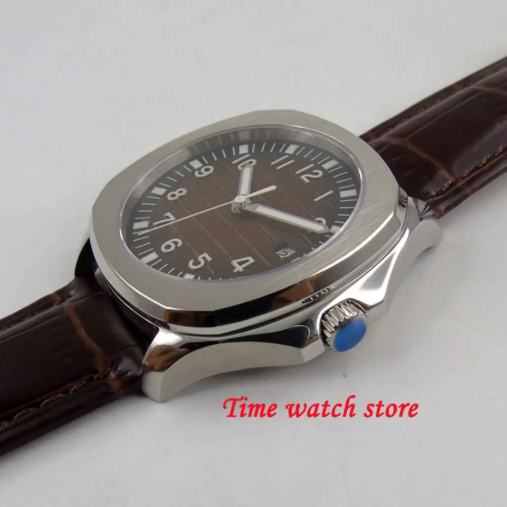 Bliger 40mm Miyota 8215 square automatic wrist watch men sapphire glass waterproof white sunset strile dial Luxury | Наручные часы