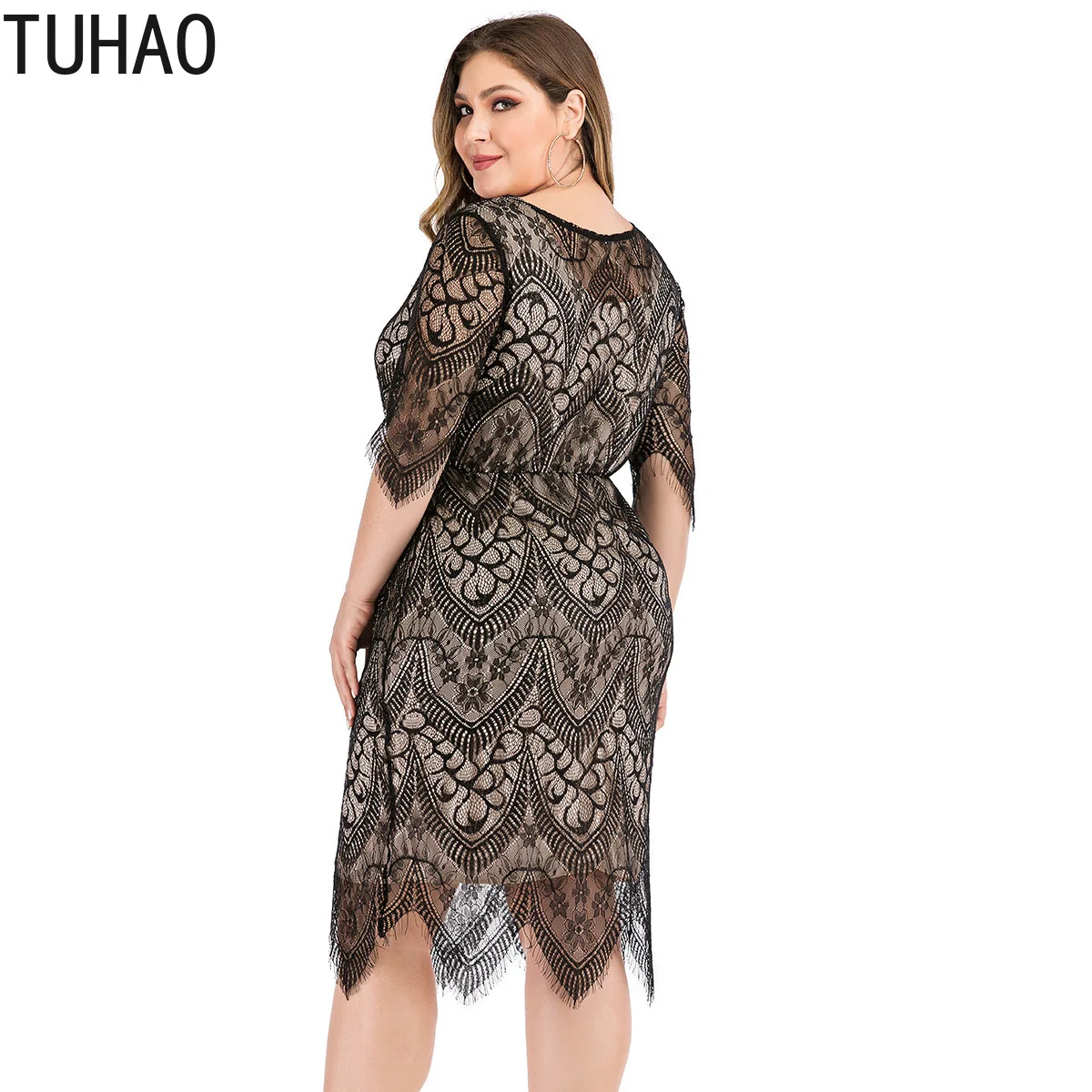 Женское кружевное платье TUHAO весеннее вечернее большого размера 6XL 5X 4XL с длинным