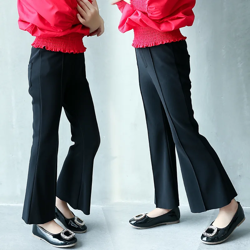Модные осенне-весенние штаны для девочек детские расклешенные теплые брюки-клеш