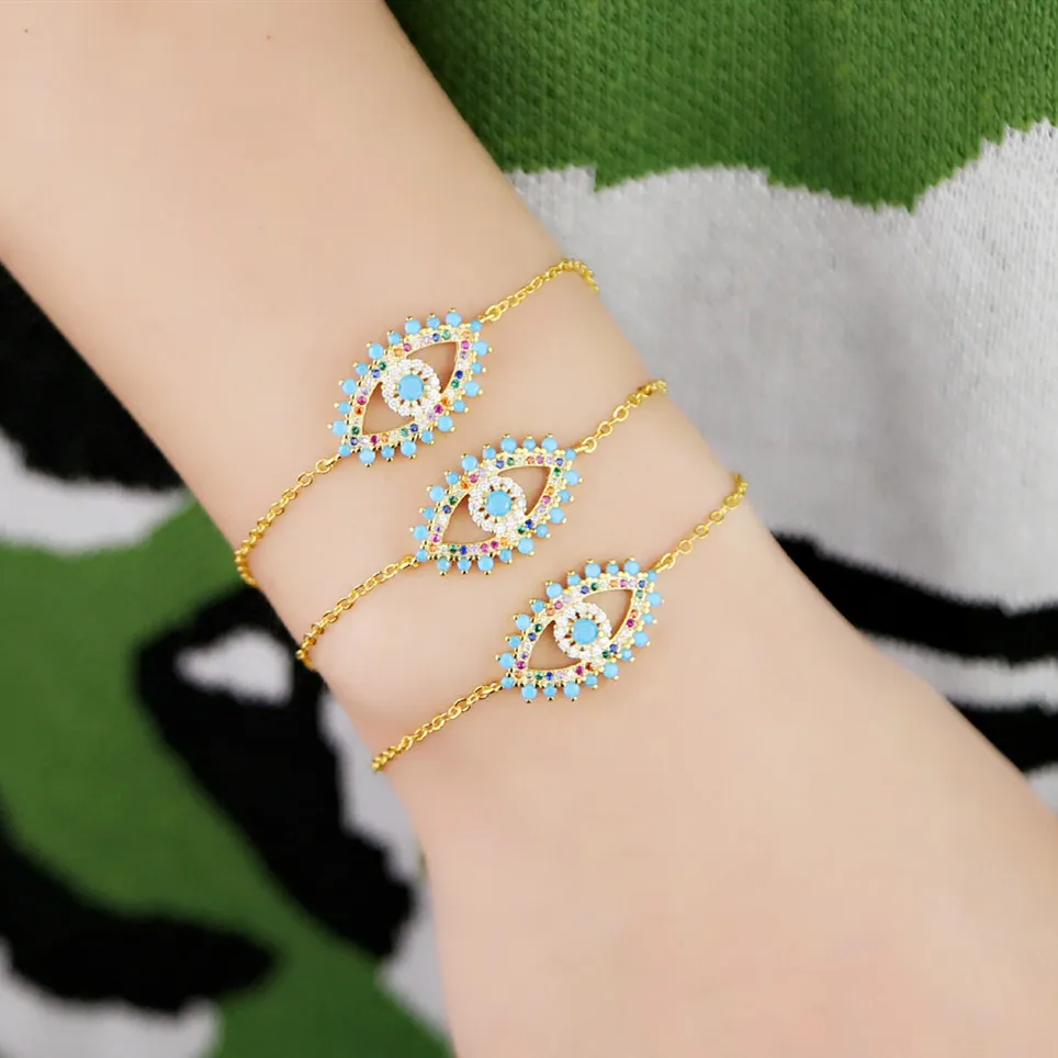 Новый модный браслет с бирюзовыми Фианитами цвет радуги | Украшения и аксессуары