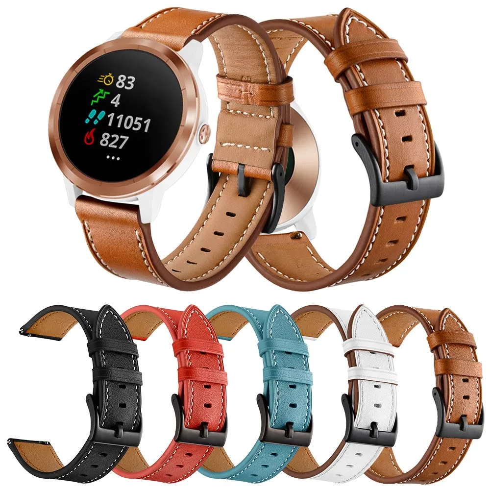 

20mm Leather Bracelet for Garmin Vivomove HR/Vivoactive 3/Venu/SQ Strap for Samsung Galaxy Watch 3 Band 41mm 42mm/Active 2 Belt