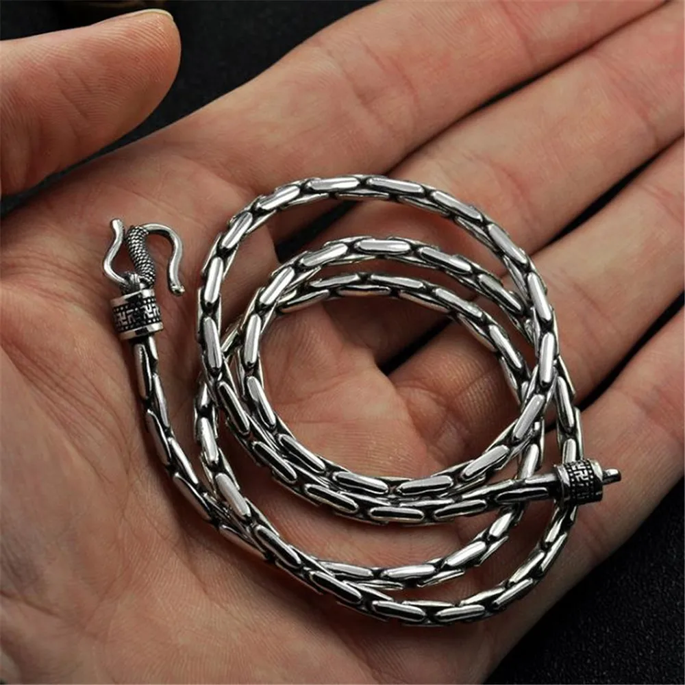 

YKNRBPH S925 Thai silver retro men's Cross snake bone chain couple style clavicle chain solid personality fashion chain