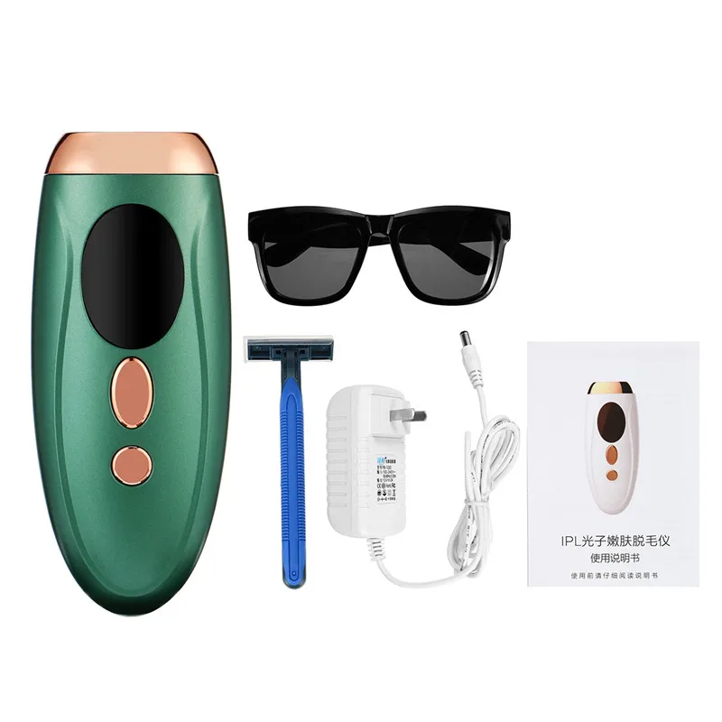 

5 Levels Electric Epilator Permanent IPL Removal Golden Razor and Sunglasses/Hair Remover Set 999999 Flashes Painless Laser Hair