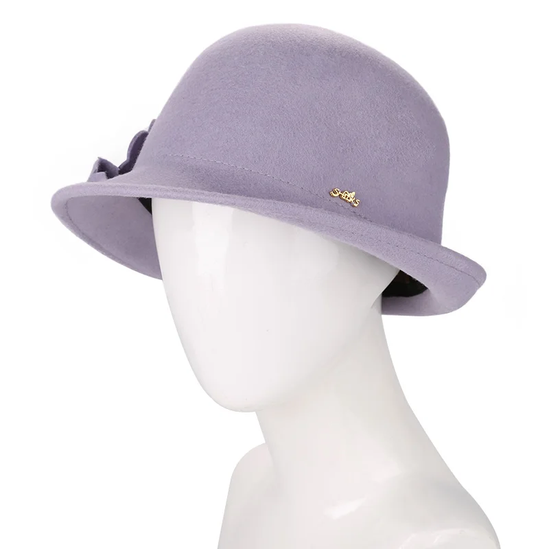 Sedancasesa Wool From Australian Felt Hat for Girls Child Bucket Hats With Flower Decoration Fedoras for Children 52cm
