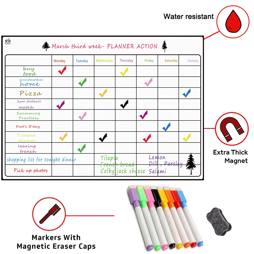 Магнитная доска с сухим стиранием календарь для холодильника A3 16 5 ''x 11 8''