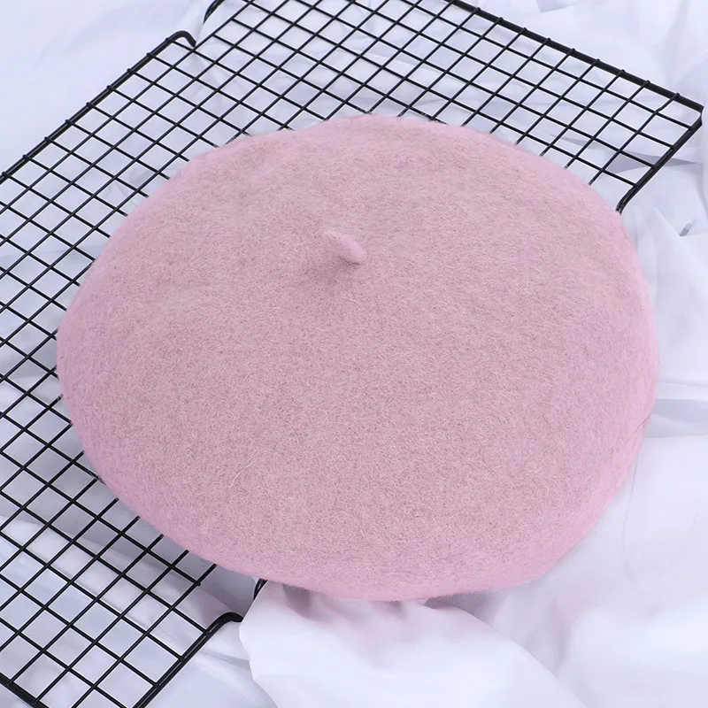 Light pink Новые Зимние береты для девушек, шапка для женщин, шапка для художника, шапка из шерсти COKK, женские зимние шапки для женщин, вязаная шапка с плоской подошвой - Цвет: Light pink